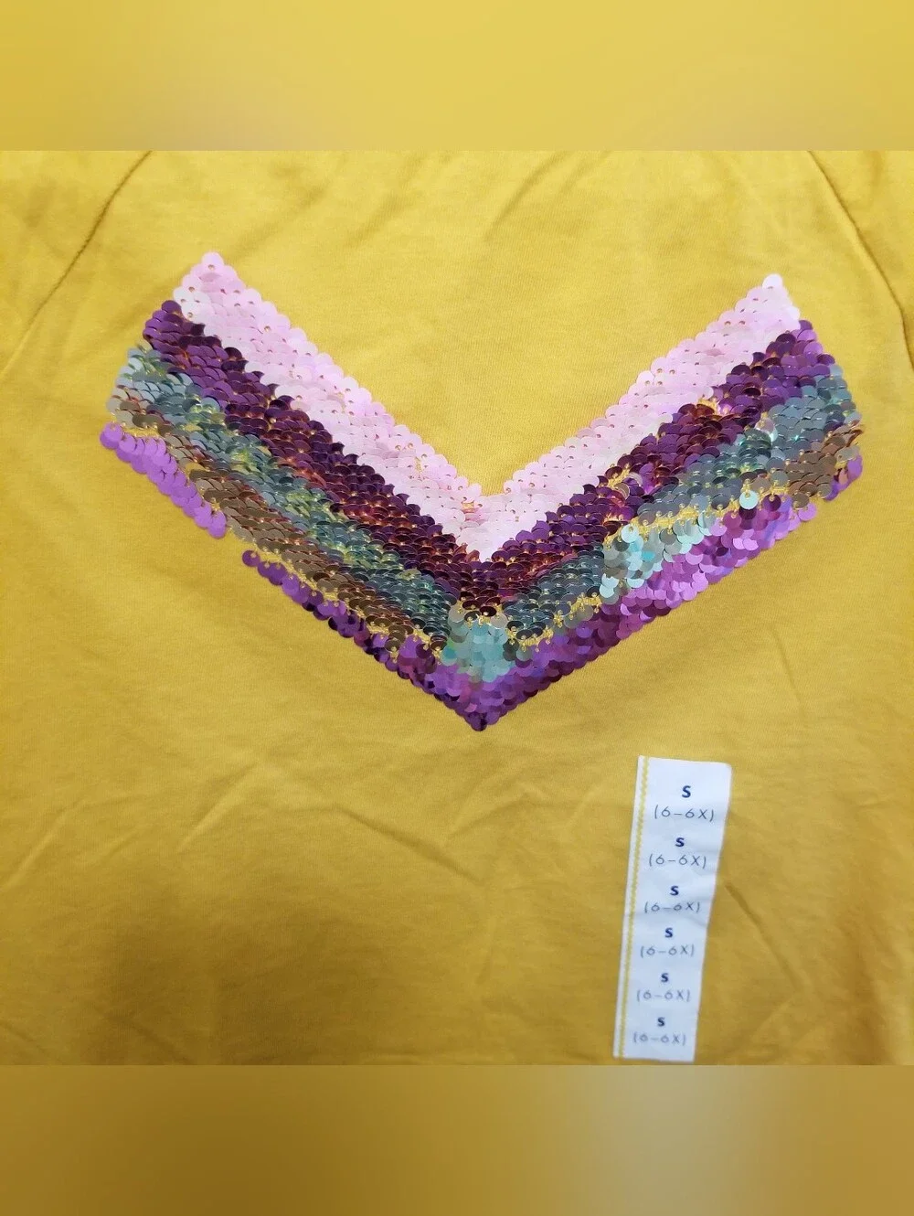 Cat & Jack Small Yellow Short Sleeve Tee with Pink & Purple Sequin Chevron